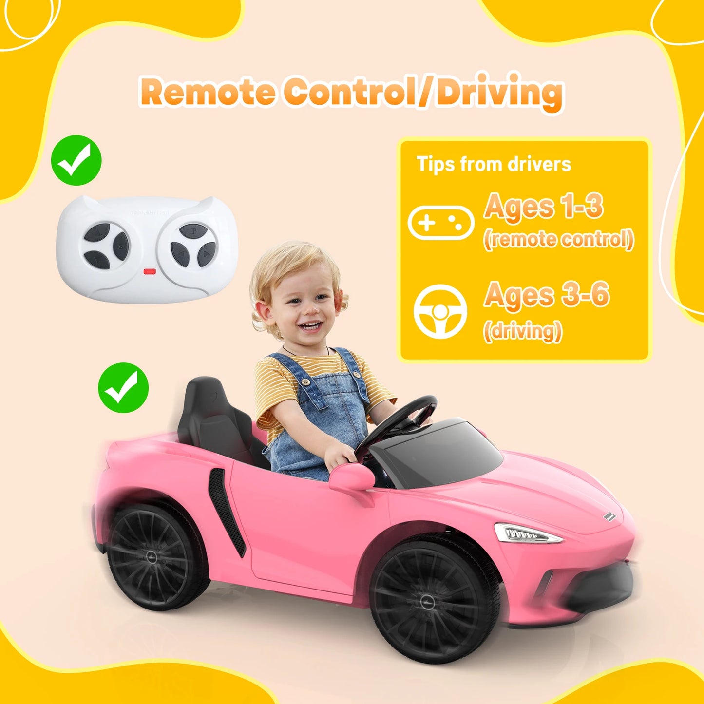 12V Licensed McLaren Battery Powered Sports Car with 2 Speeds, Parent Control - Ohberri