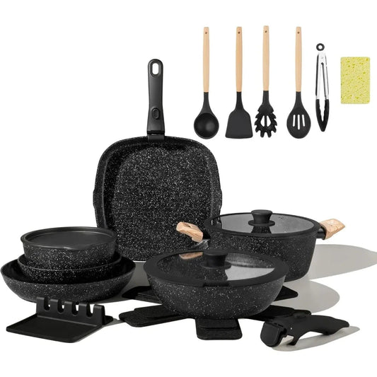 23pcs Ceramic Pots and Pans Set, Nonstick Detachable Handle Cookware Ohberri