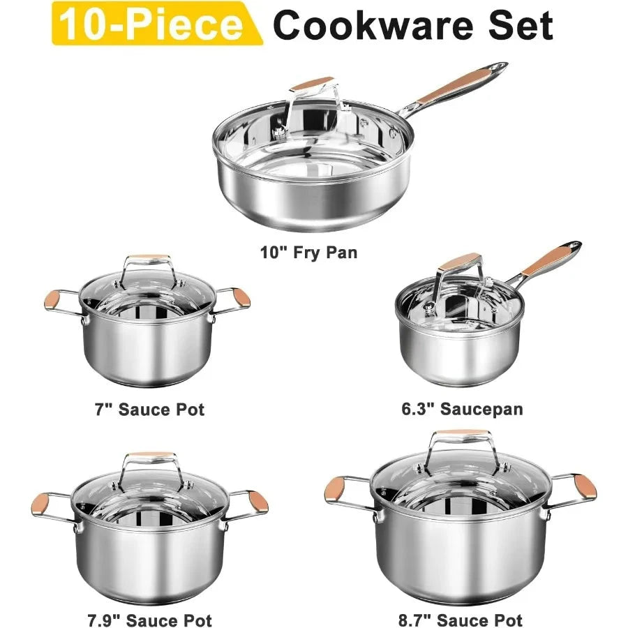 5Ply Stainless Steel Cookware Set with 10 Pieces for Induction Ohberri