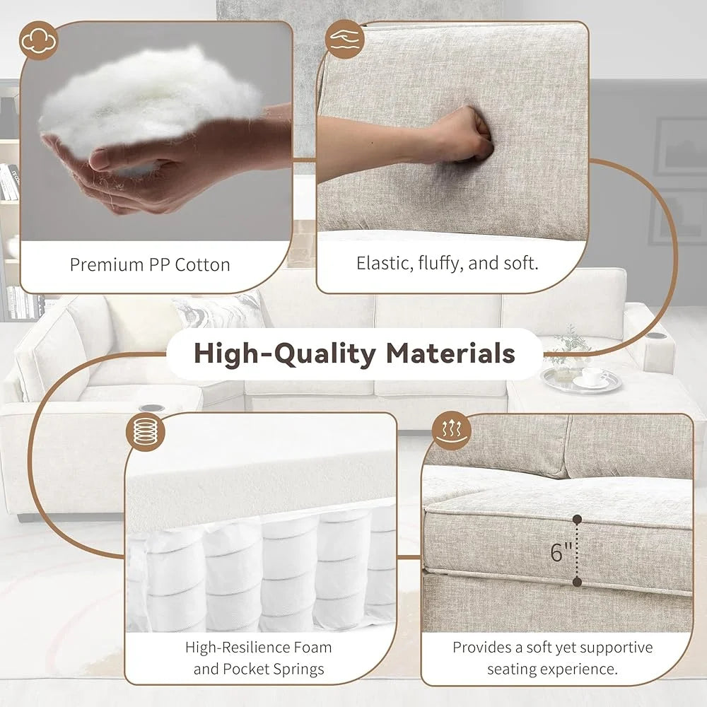 Modern U-Shaped Oversized Sectional Sofa with Cup Holders Chaise Lounge - Ohberri