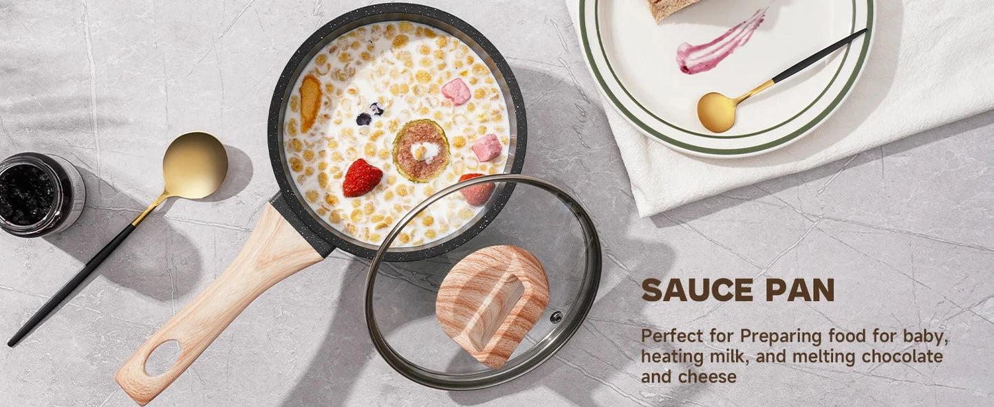 Pots and Pans Set, Nonstick Cookware Sets Black Granite Induction Ohberri