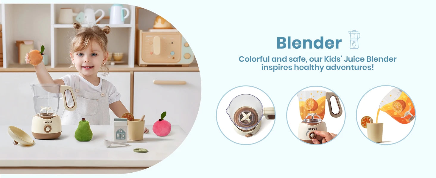 Wooden Toy Kitchen Set Play Kitchen Blender with Realistic Sounds - Ohberri