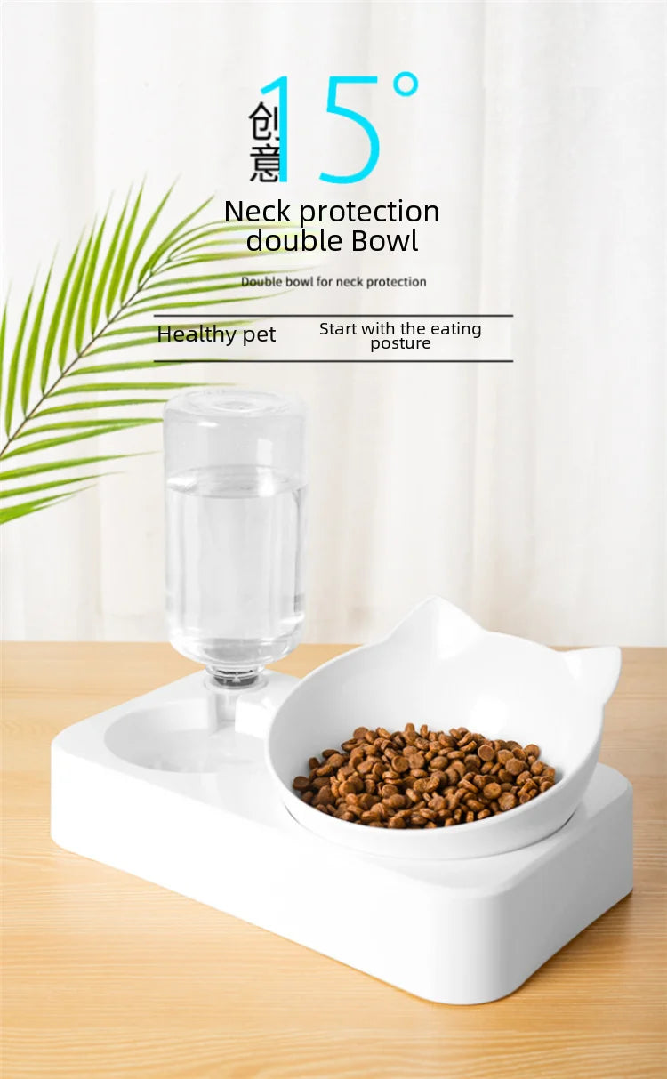 Double Bowl Automatic Watering Pet Anti-overturn Rice Plastic Cat Dog Food Bowl Cats Dogs Pet Tableware Ohberri