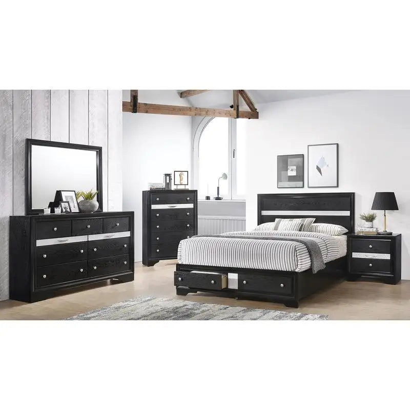 5-Piece Full Bedroom Storage Set in Black Wood Finish - Ohberri