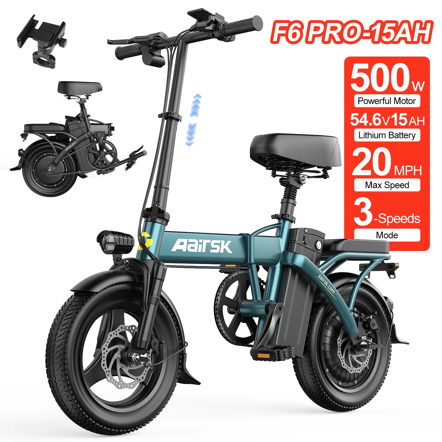Electric Bike 750W Peak Motor 48V15AH LCD Display 14-inch Tire Electric Bicycle - Ohberri