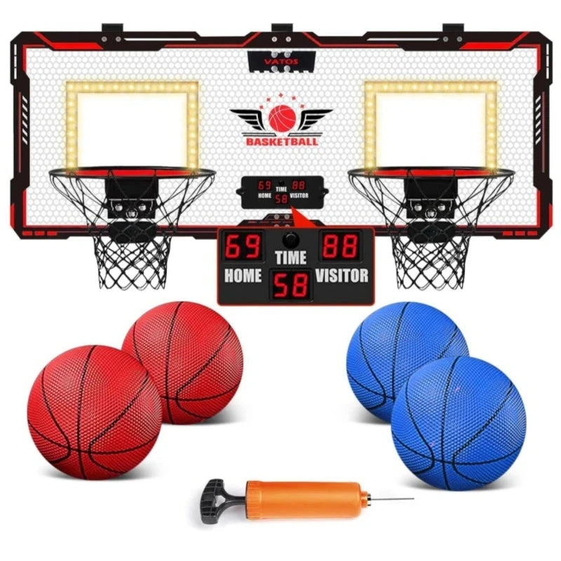 Basketball Hoop x2 Indoor Outdoor Electric Mini Basketball Scoreboard 4x Balls Ohberri