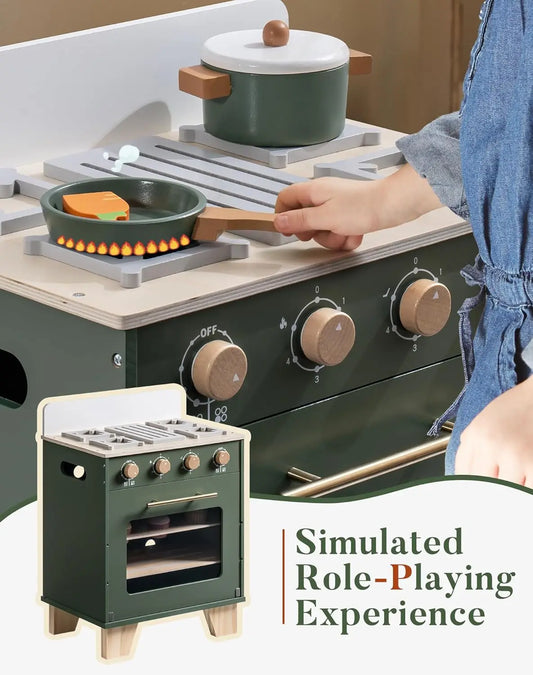 Wooden Toy Oven Kitchen Set Vintage Green - Ohberri