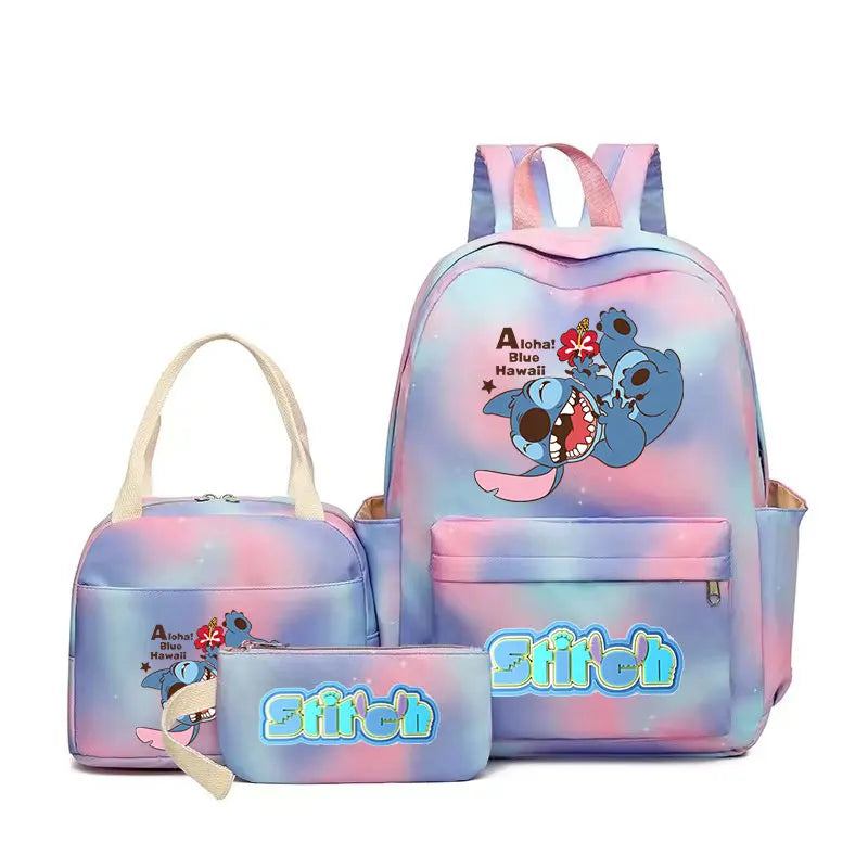 3pcs Stitch Large Capacity Backpack, Cartoon Anime Schoolbag, Kids Girl Travel Commute Knapsack With Lunch Bag And Pencil Case - Ohberri