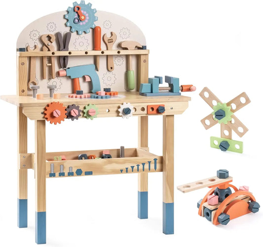 Tool Bench Set  Large Wooden Work Bench 41 Pieces - Ohberri