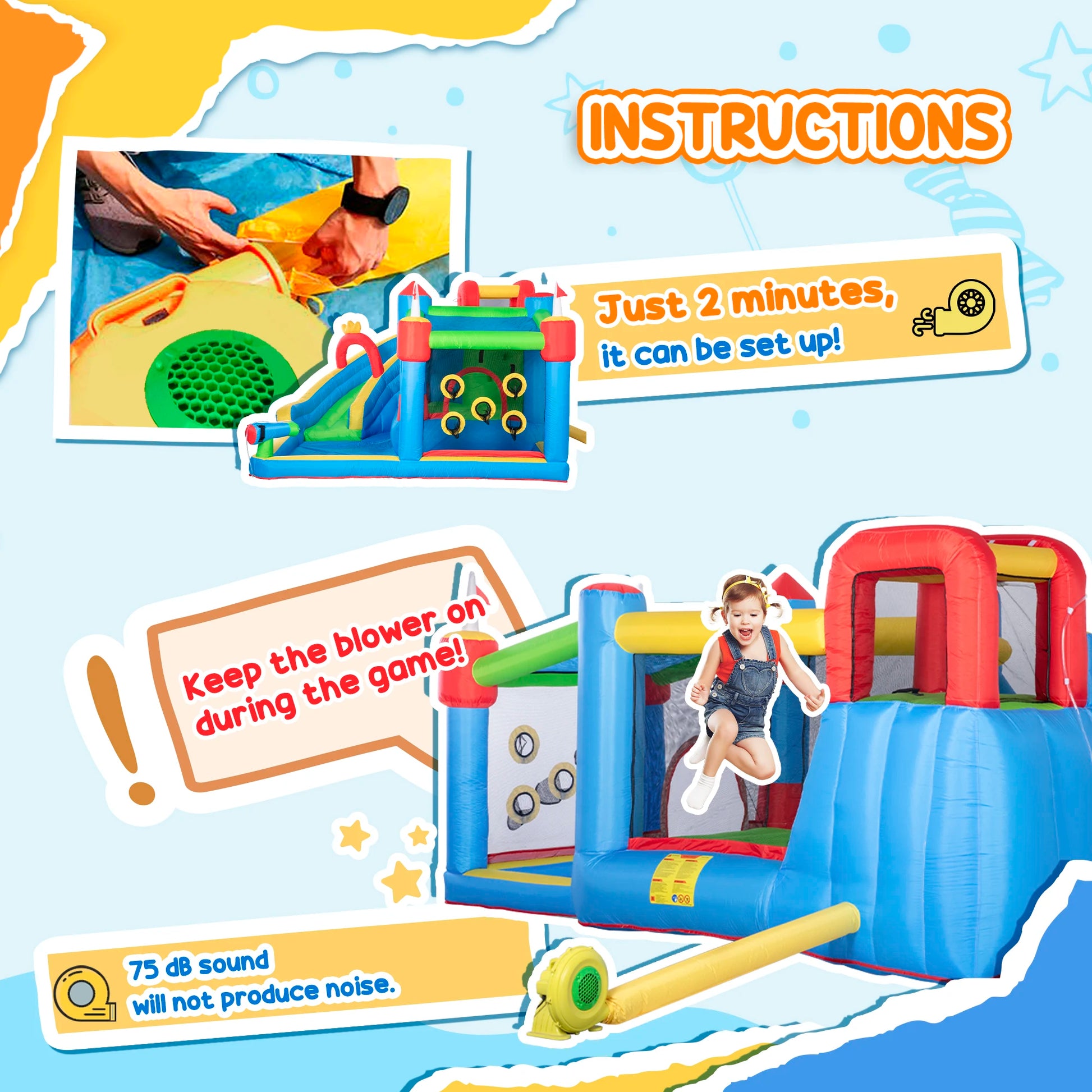 6-in-1 Inflatable Bounce House, Inflatable Water Slide - Ohberri