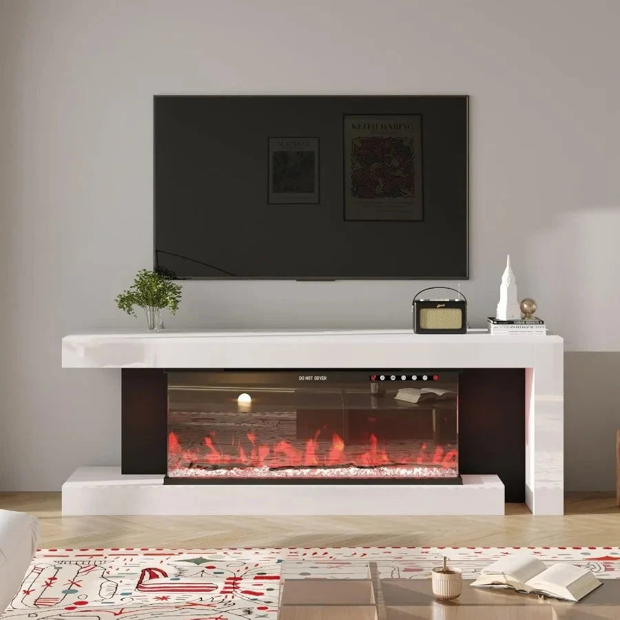 TV Stand with Electric Fireplace LED Lights High Gloss Ohberri