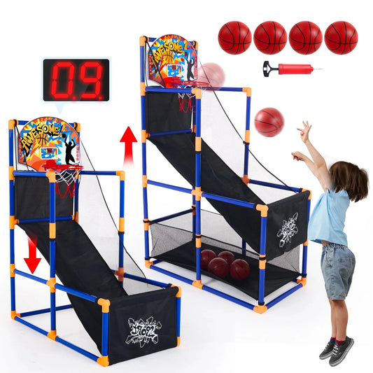 LED Scoring Arcade Basketball Game with 4 Balls Adjustable Height 44"-55"Basketball Stand Ohberri