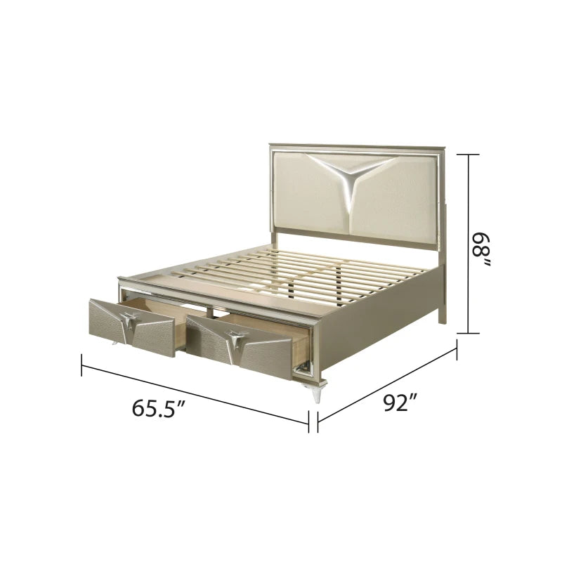 Modern Style Queen 4PC Bedroom Set Made with Wood & LED Headboard ,For bedroom,Main Color:Silver - Ohberri