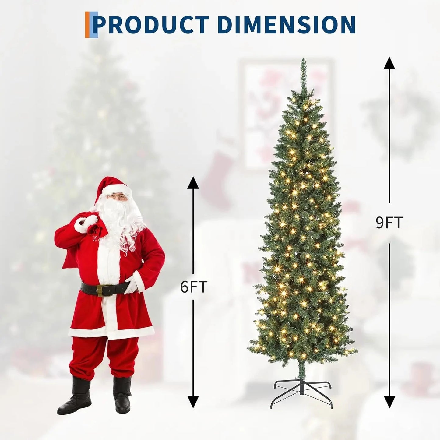 6/7.5/9/12 FT Pencil Christmas Tree Artificial Slim Christmas Tree With LED Light Ohberri