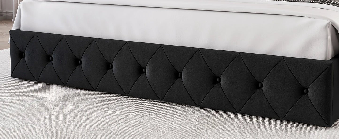 Bed Frame with 4 Storage Drawers and Tufted Headboard Velvet Upholstered Platform - Ohberri