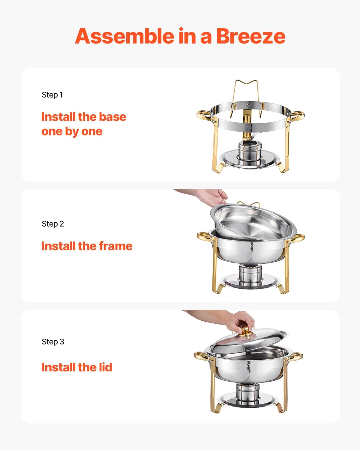 4 Pack Chafing Dish Buffet Set Stainless Steel Chafer w/4 Full Size Pan Round Catering Warmer Ohberri