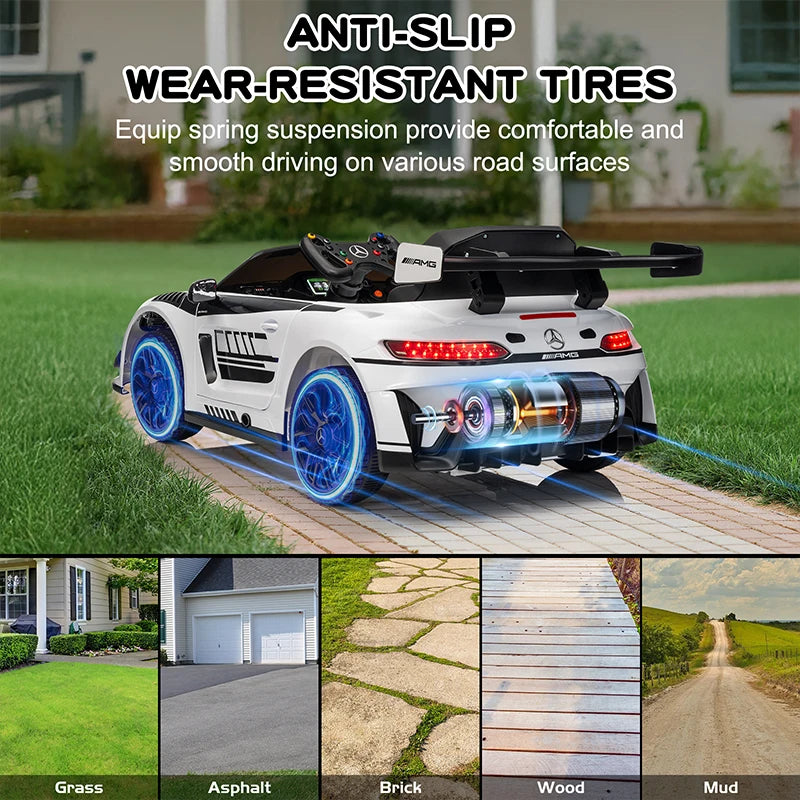 12V Licensed Mercedes-Benz GT3 Kids Ride on Car with Remote Control, Music - Ohberri