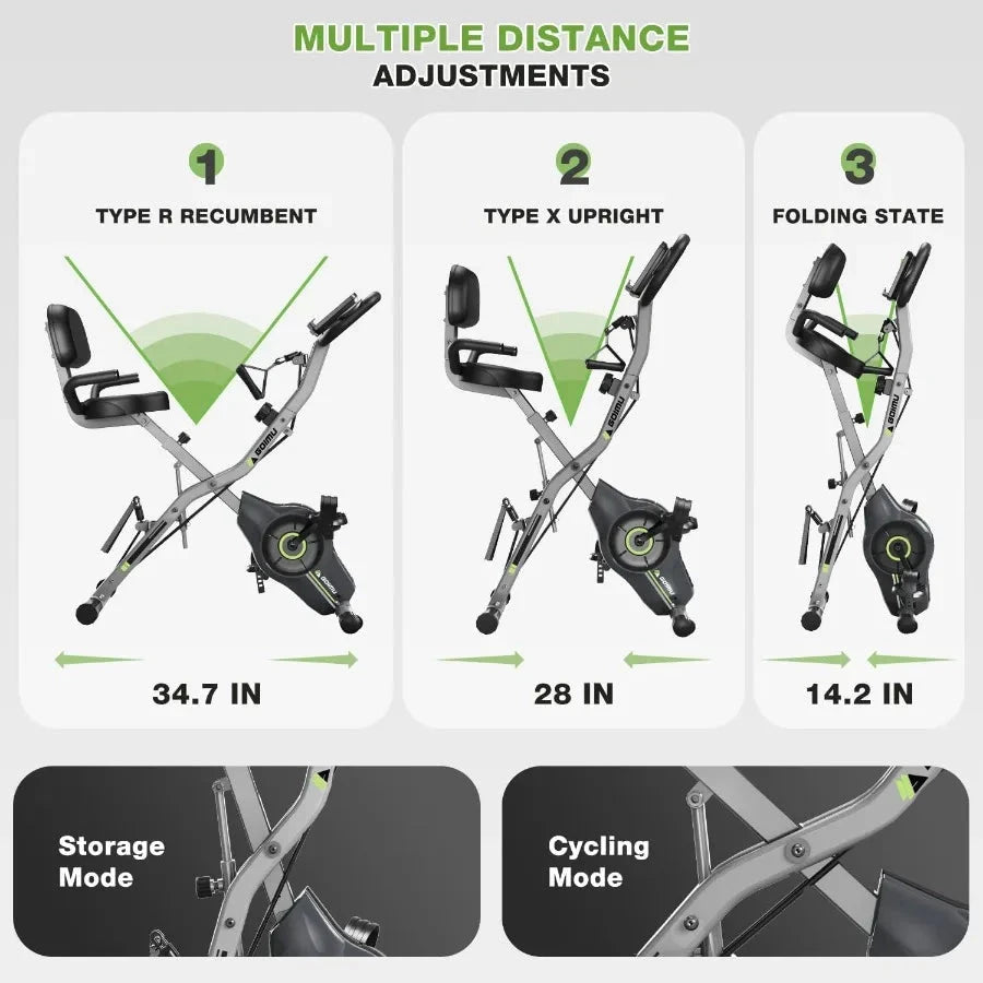 Exercise Bike 5 in 1 Foldable Stationary Bike 16 level Adjustable Ohberri