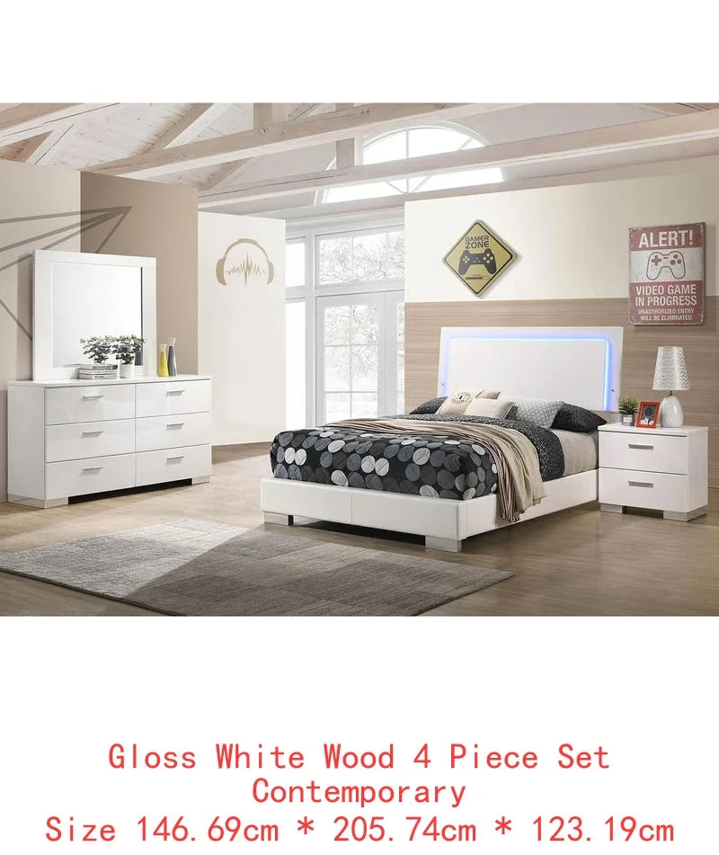 White High Gloss 4-Piece Twin Bedroom Set with Contemporary Design and Durable Finish - Ohberri