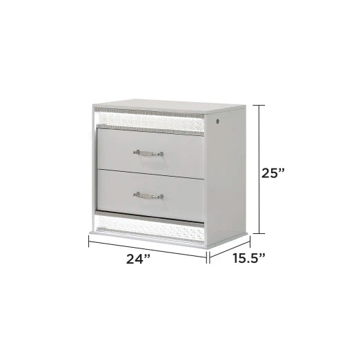 Modern style 4-piece set of queen size bed bedroom with white wooden LED headboard and bedside table - Ohberri