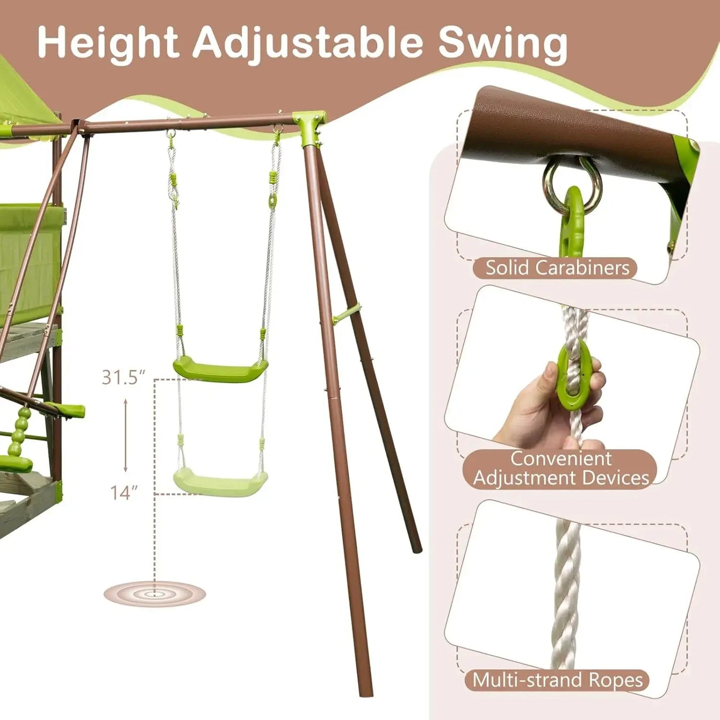 Swing Sets for Backyard, 7-in-1 Heavy Duty Metal Swing Set  Glider and Swing, Outdoor Playset for Playground, Gift for Kids Ohberri