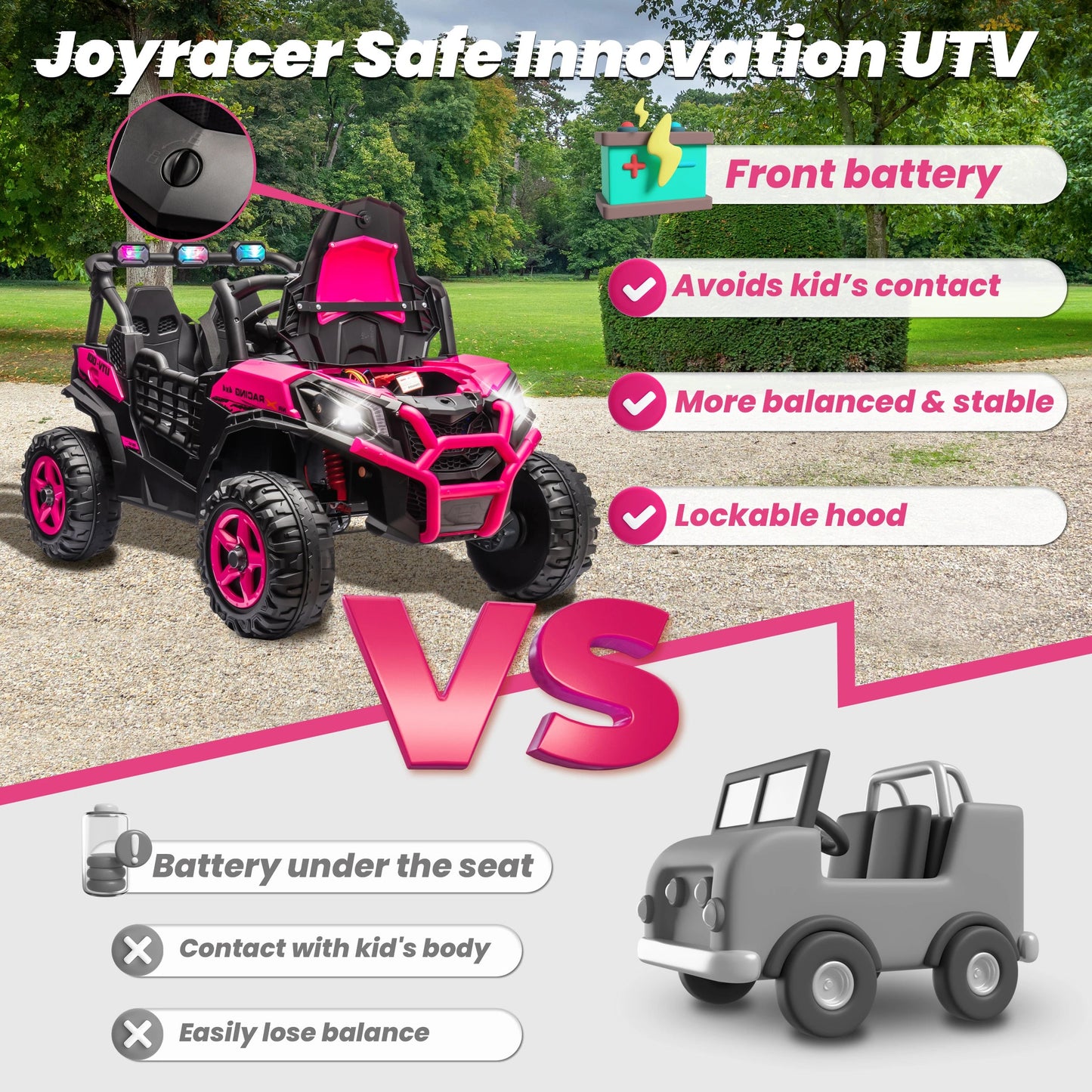 24V XL 2 Seater Ride on Toys Car for Girls, 2WD/4WD Switchable Off-Road UTV Ohberri