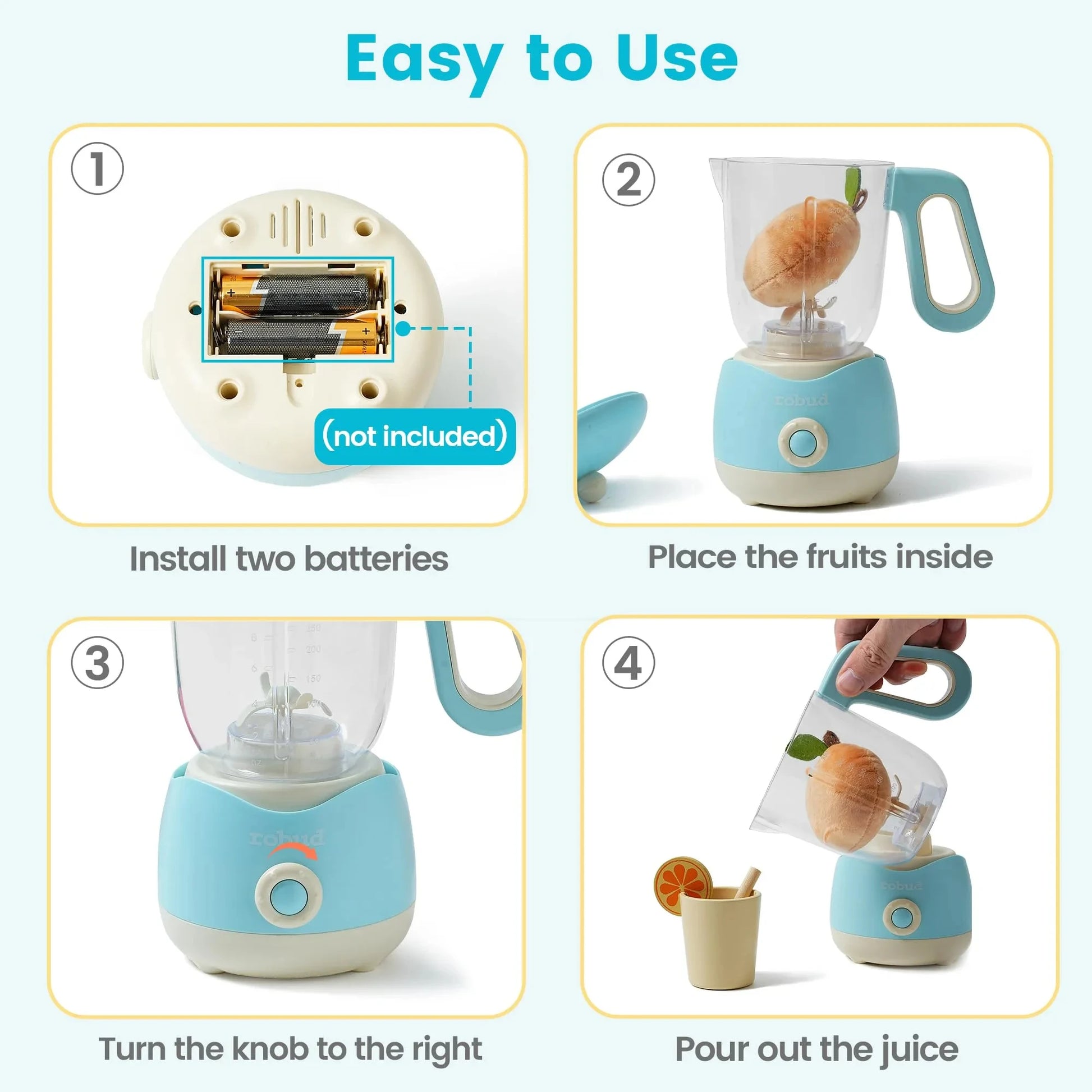 Wooden Toy Kitchen Set Play Kitchen Blender with Realistic Sounds - Ohberri