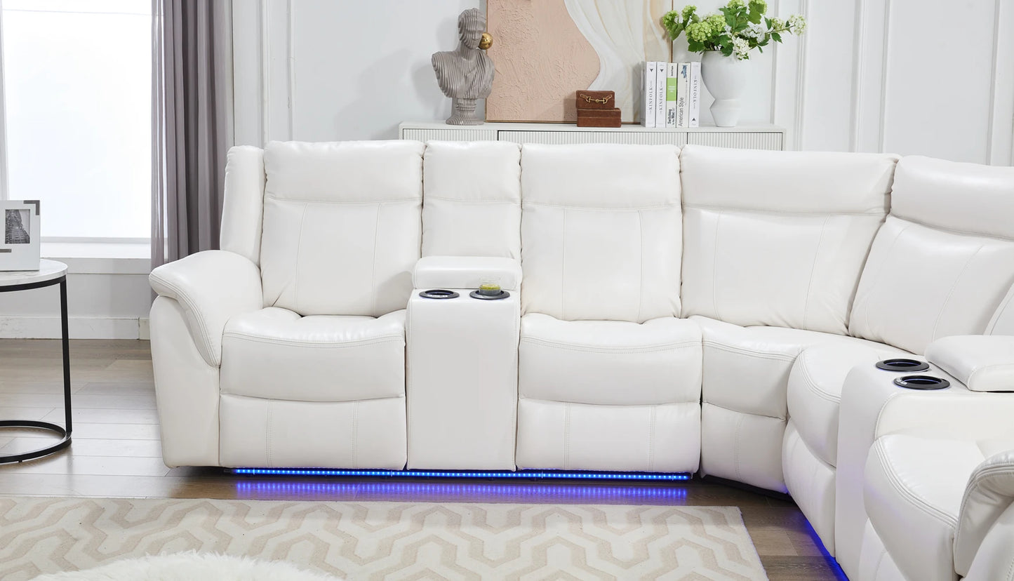 Power Recliner with LED Lights, USB, Cup Holders Storage Console Faux Leather Sectional - Ohberri