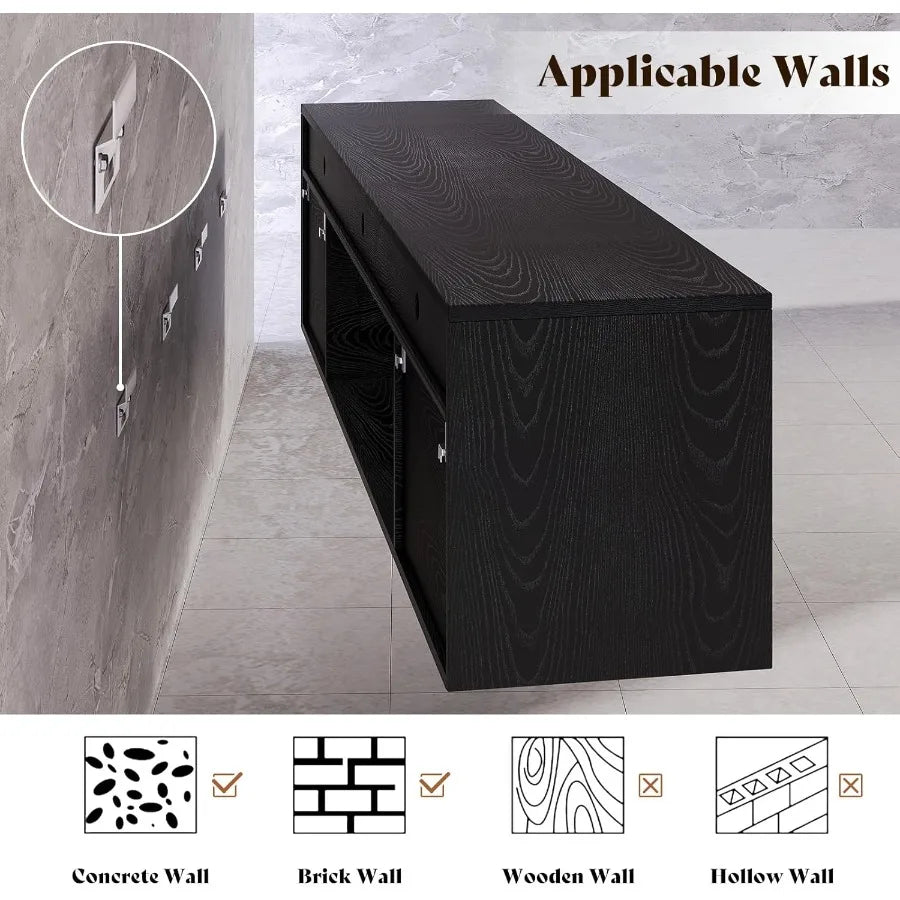 Floating TV Stand with 40 Electric Fireplace Modern Wall Mounted with Storage 80in Media Console Ohberri