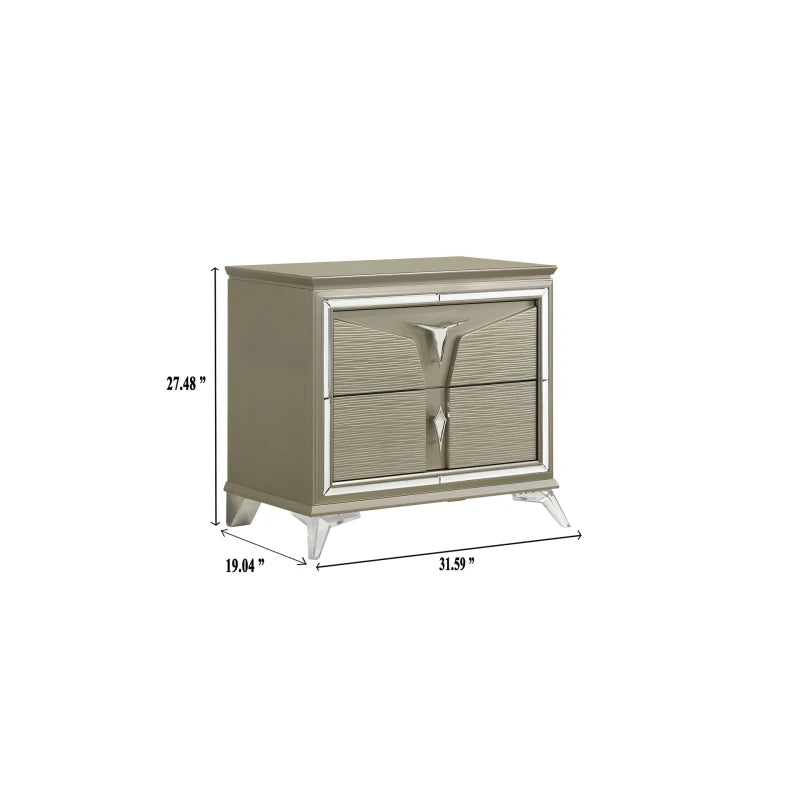 Modern Style Queen 4PC Bedroom Set Made with Wood & LED Headboard ,For bedroom,Main Color:Silver - Ohberri