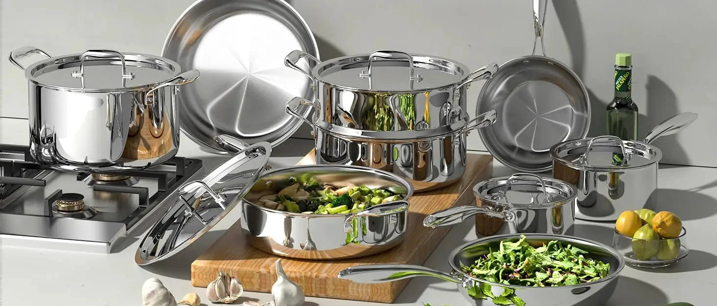 Stainless Steel Cookware Set, 5 Ply 14 Piece Stainless Steel Pot and Pan Set-Induction Ohberri