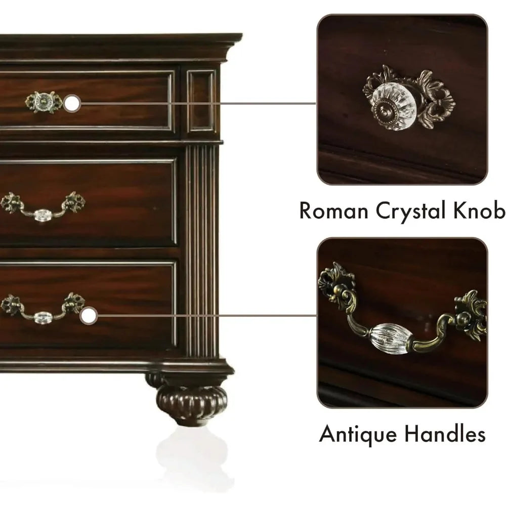 6-Piece Traditional Solid Wood Bedroom Set with Chest, Mirrored-Dresser and 2 Nightstands, Box Spring - Ohberri