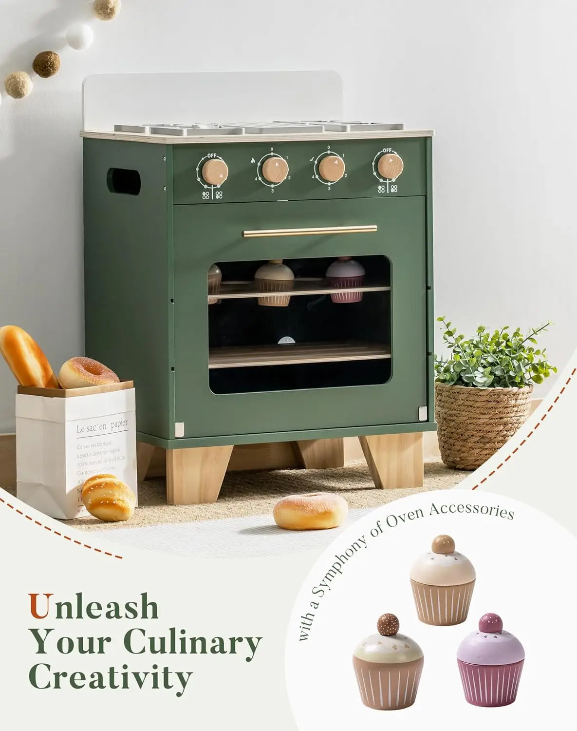 Wooden Toy Oven Kitchen Set Vintage Green - Ohberri