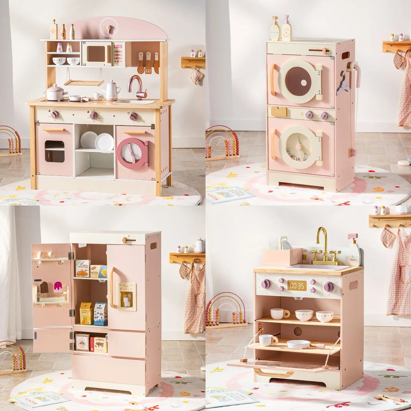 Kitchen Play set with Realistic Sound Pretend Play Gift for Boys Girls Pink - Ohberri