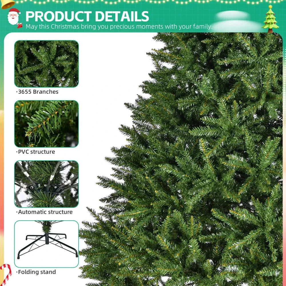 9ft Unlit Hinged Christmas Tree, 3655 Tips, Metal Stand Ohberri