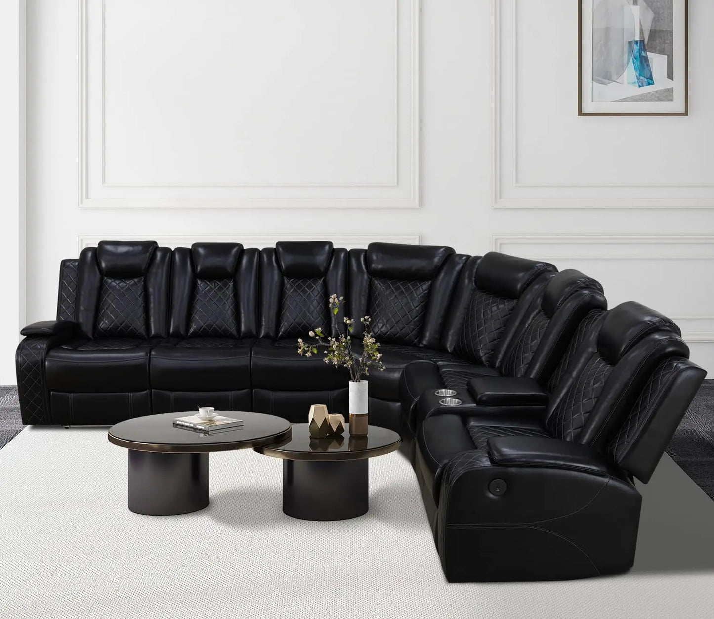 Recliner Leather Sofa Sectional Couch with LED Light with Storage - Ohberri