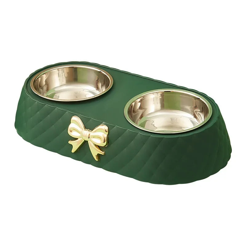 1PC Pet Pet Dog and Cat Food Bowls Bowtie Dog Food Drinking Double Bowl Pet Supplies Ohberri