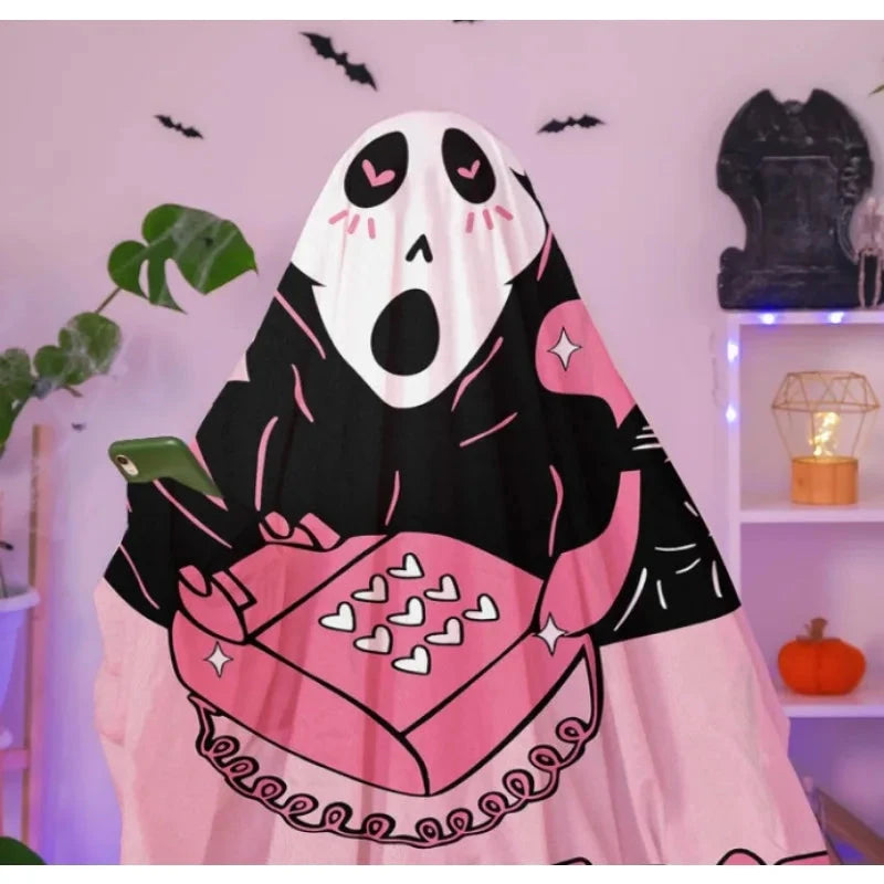 Pink horror ghost face blanket Ohberri