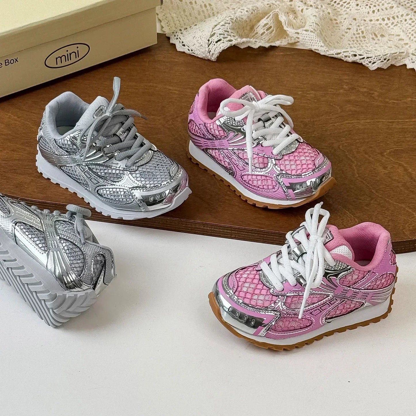 2025 Spring Toddler Kid Breathable Orbit Metallic Rubber Mesh Sneaker Children Casual Fashion Shoe Boy Girl Sports Walking Shoes Ohberri