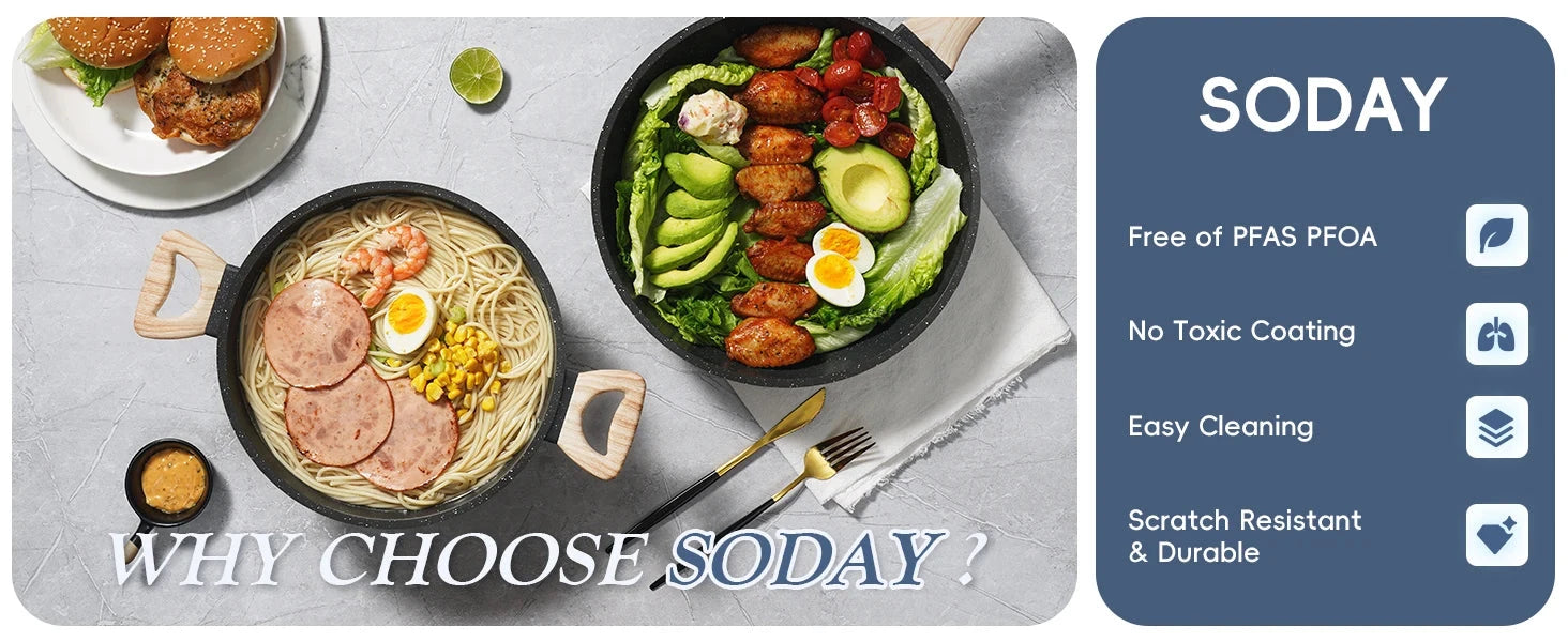 Pots and Pans Set, Nonstick Cookware Sets Black Granite Induction Ohberri