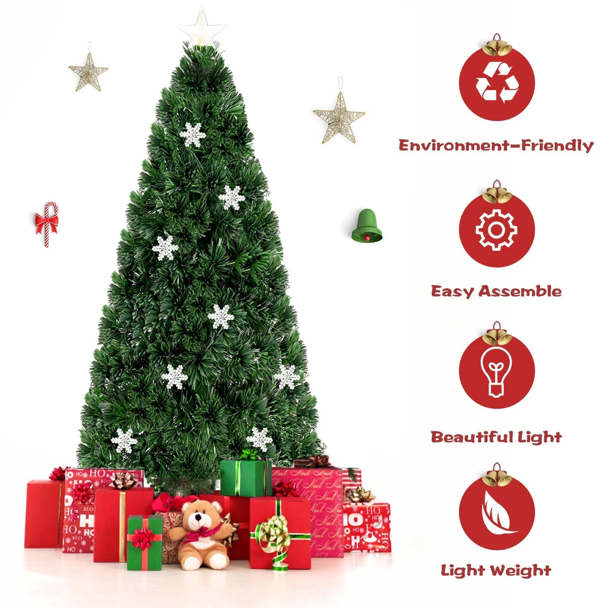 6FT Pre-Lit Fiber Optic Artificial Christmas Tree w/Multicolor Lights Snowflakes Ohberri