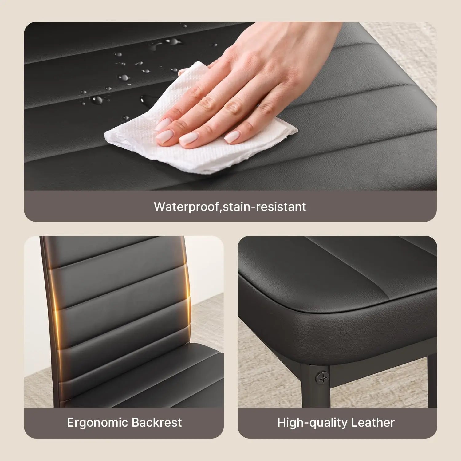 Dining Table Set for 4, Kitchen Table Chairs Set of 4, 5 Piece Kitchen Table Set with 4 Upholstered PU Leather Chairs - Ohberri