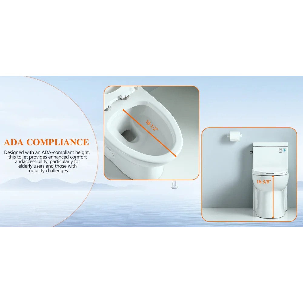1.28 GPF Single-flush One Piece Toilet, Water-Saving Elongated Ohberri