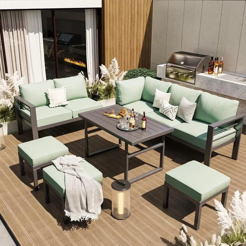 Aluminum Patio Furniture Set, Modern with Dark Grey Cushions - Ohberri