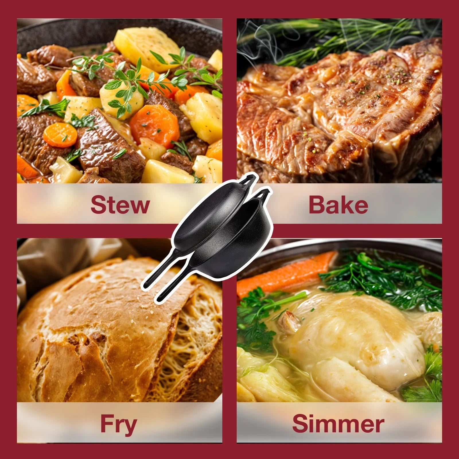 Dutch Oven & Skillet Combo,Preseasoned Cast Iron Cookware Set,2-In-1 Multi Cooker Ohberri