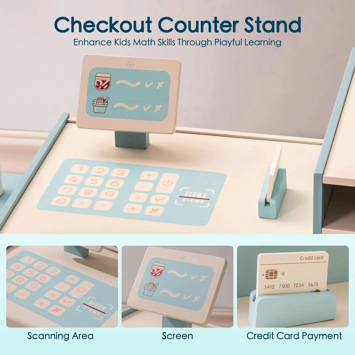 Coffee Shop Play Set with Cash Register Chalkboard Play Food Accessories - Ohberri