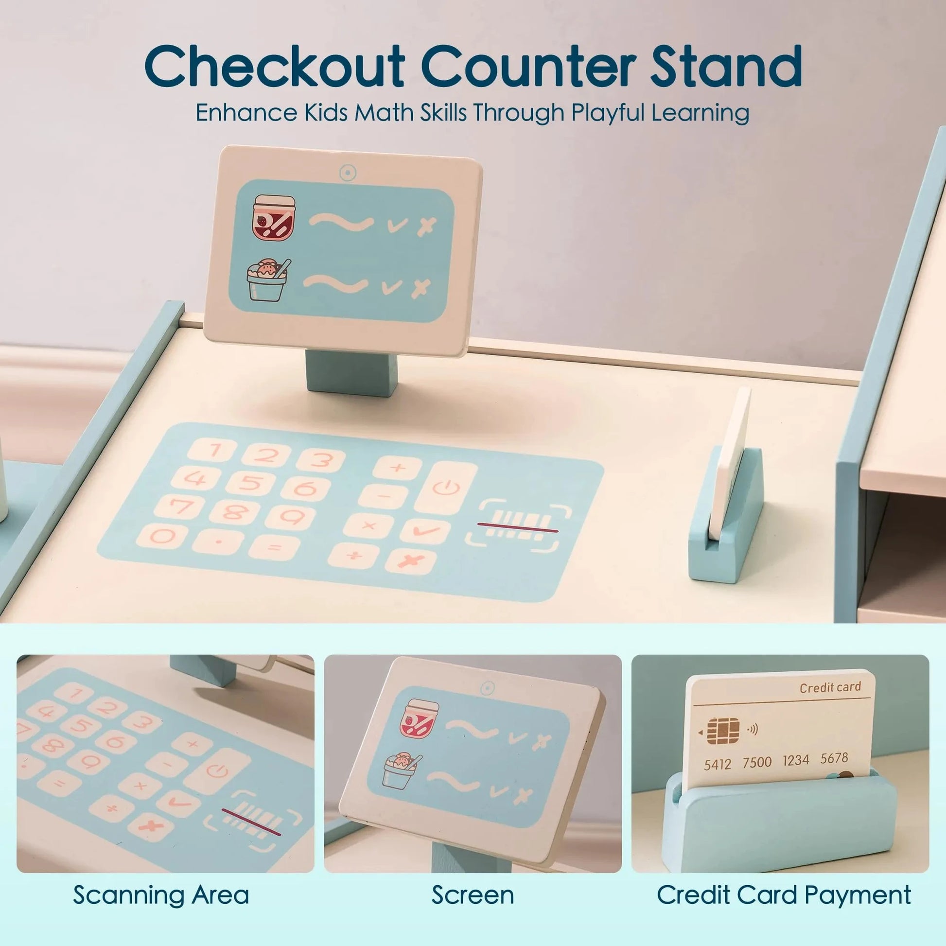 Coffee Shop Play Set with Cash Register Chalkboard Play Food Accessories - Ohberri