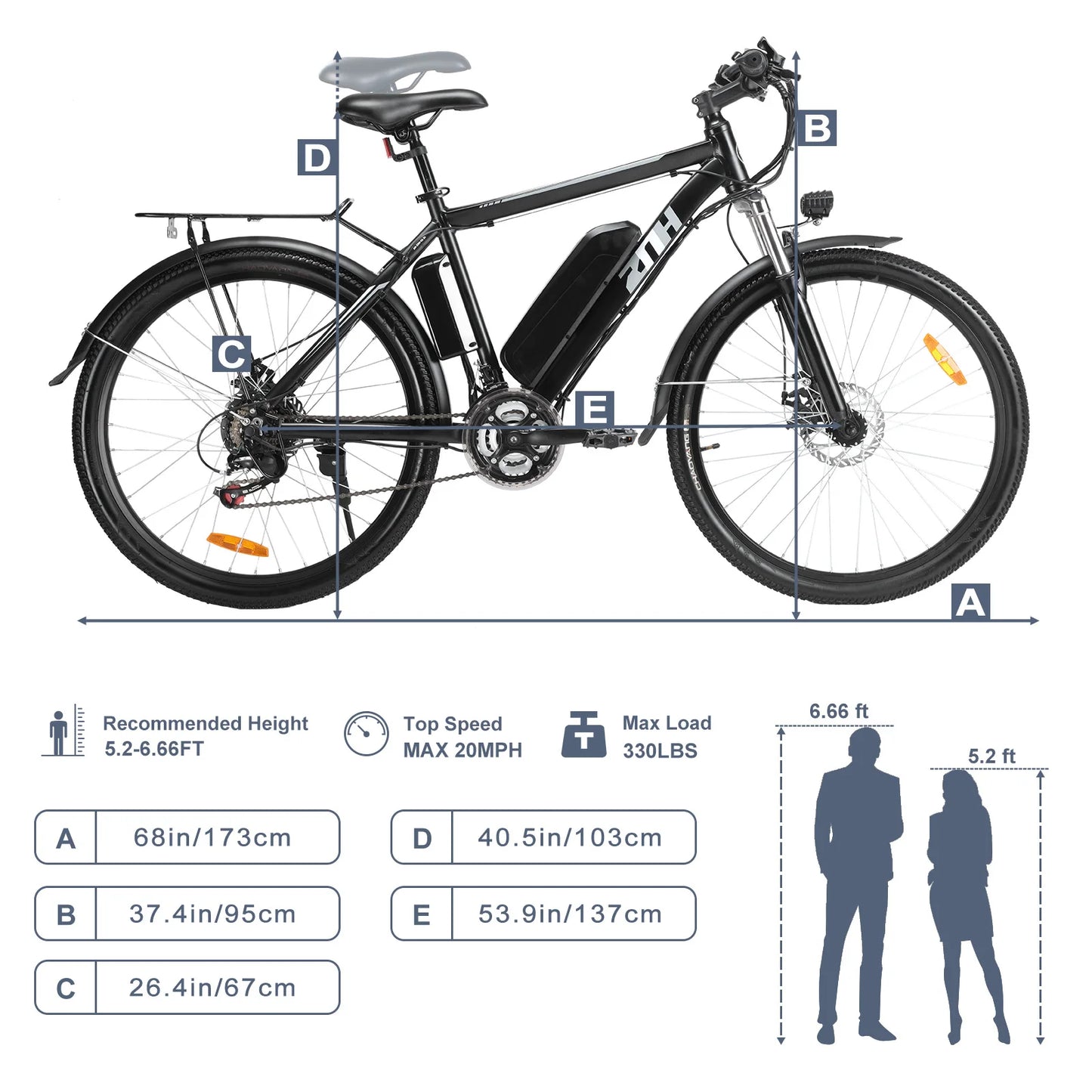 1000W Motor Peak 48V Electric Bike 26 inch Electric Mountain Bike 50Miles Range 20MPH - Ohberri
