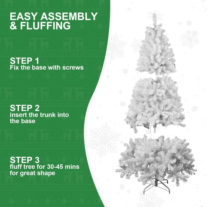 9ft White Christmas Tree with Memory Wire, 1910 Tips Hinged Artificial PVC Tree Ohberri