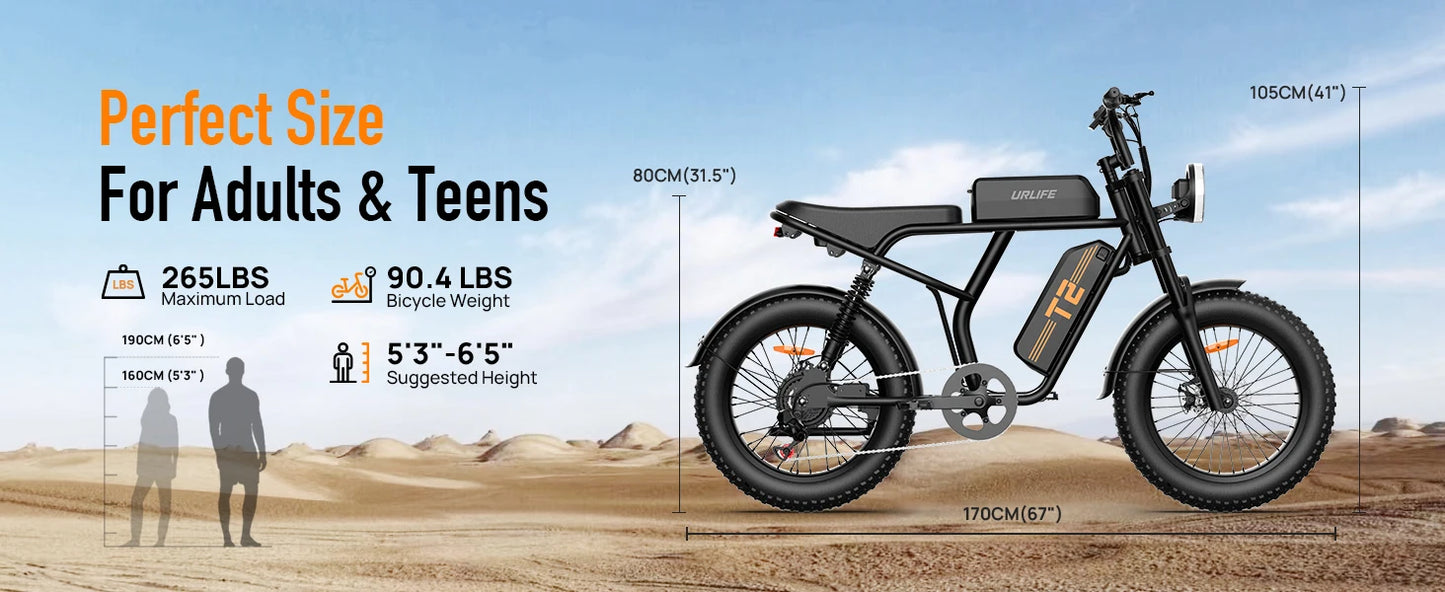 1500W Peak Electric Mountain Bike 48V 15.6Ah 28MPH 100 Mile Range 20X4" Fat Tire - Ohberri